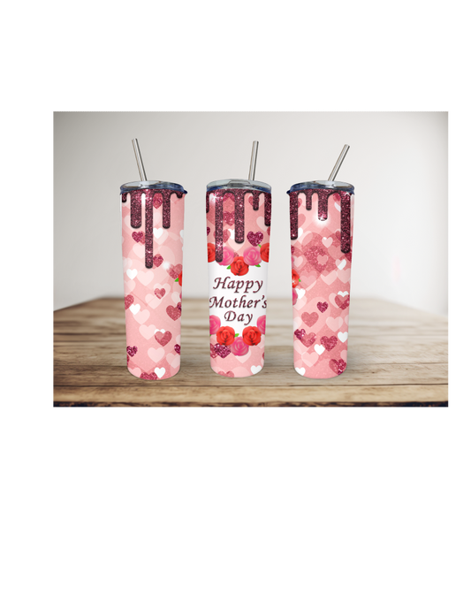 Happy Mother's Day Heart Tumbler 20 Ounce Stainless Steel Tumbler, Great Mother's Day  Gift! Great gift for Mom!