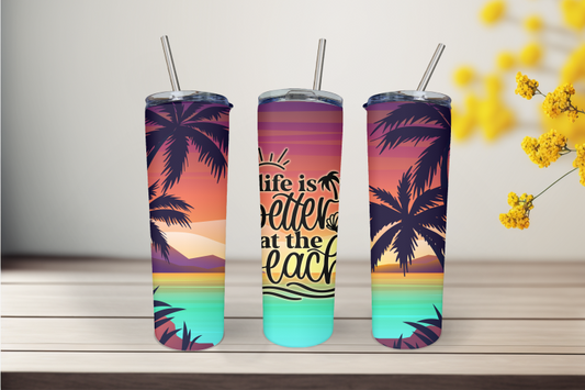 Life Is Better At The Beach 20 Ounce Stainless Steel Tumbler, Great Gift for anyone! Great birthday gift