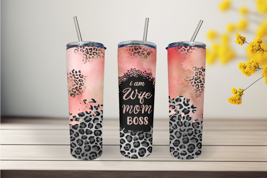Wife Mom Boss 20 Ounce Stainless Steel Tumbler, Great Gift for anyone! Great birthday gift