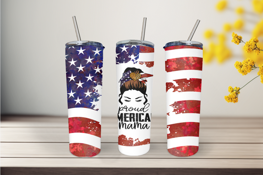 Proud American Mama 20 Ounce Stainless Steel Tumbler, Great Gift for anyone! Great birthday gift
