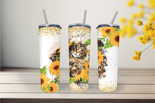 Sunflower With Cat 20 Ounce Stainless Steel Tumbler, Great Gift for anyone! Great birthday gift