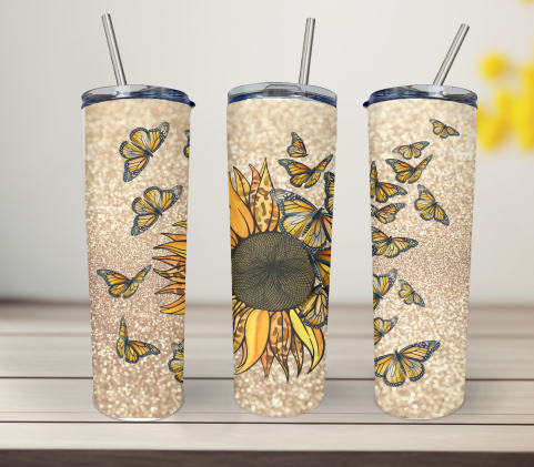 Sunflower Butterfly 20 Ounce Stainless Steel Tumbler, Great Gift for anyone! Great birthday gift, Gift for men